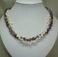Beautiful Real Amethyst Bead and Freshwater Pearl Bead Twist Necklace