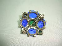 Vintage 50s Signed Miracle Cobolt Blue and Green Agate Glass Brooch 
