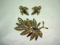 1940s Signed Weiss Smokey Rhinestone Demi Parure Brooch and Earrings 