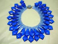 Vintage 60s Spectacular Cobolt Blue Lucite Drop Wide Collar Necklace