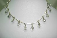 Vintage 30s Pretty Crystal Glass Bead Dangle Drop Silver Link Necklace 