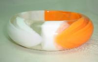 Fab Chunky White and Orange Lucite Acrylic Marble Effect Design Bangle