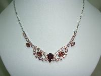 1930s Art Deco Purple and Pink Diamante Cascade Drop Silver Necklace