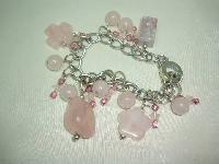 Beautiful Real Pink Quartz Bead and Crystal Glass Bead Charm Bracelet