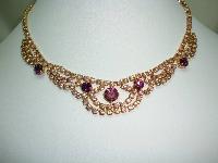 Vintage 50s Pretty Pink and Purple Diamante Swag Drop Cascade Necklace
