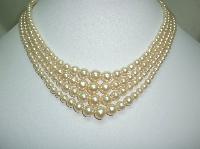 Vintage 30s 4 Row White Faux Pearl Glass Bead Necklace Diamante Clasp