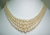Vintage 30s 4 Row White Faux Pearl Glass Bead Necklace Diamante Clasp