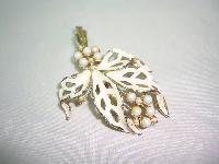 Vintage 50s Cream Floral Enamel Design Brooch Set with Faux Pearls Pretty