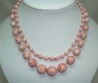 Vintage 30s Hand Knotted Mottled Pink Glass Graduating Bead Necklace