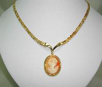 Vintage 60s Beautiful Oval Cameo Pendant on Gold Mesh Collar Necklace