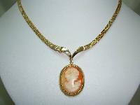 Vintage 60s Beautiful Oval Cameo Pendant on Gold Mesh Collar Necklace
