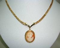 Vintage 60s Beautiful Oval Cameo Pendant on Gold Mesh Collar Necklace