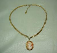 Vintage 60s Beautiful Oval Cameo Pendant on Gold Mesh Collar Necklace