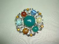 1950s Unsigned Miracle Scottish Celtic Agate Glass and Diamante Brooch