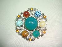 1950s Unsigned Miracle Scottish Celtic Agate Glass and Diamante Brooch