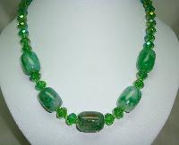 Vintage 50s Green AB Crystal Glass Bead Necklace with Green Agate Beads