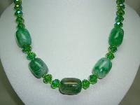 Vintage 50s Green AB Crystal Glass Bead Necklace with Green Agate Beads