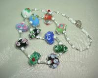 Very Pretty Multicoloured Large Wedding Cake Glass Bead Necklace Stunning