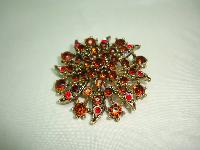 Vintage 50s Large Flower Shaped Amber Cognac Red Diamante Gold Brooch