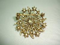 Vintage 50s Large Flower Shaped Amber Cognac Red Diamante Gold Brooch