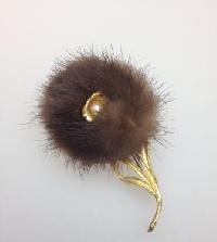 Vintage 50s Real Brown Mink Goldtone Stylised Flower Brooch Stunning!
