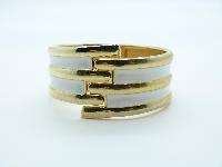 Vintage 50s Wide Cream Enamel Goldtone Clamper Cuff Hinged Bangle Bracelet