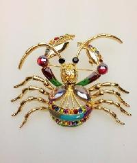 Vintage 80s BIG Enamel and Diamante Colourful Figural Crab Brooch Amazing!