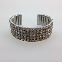 Vintage 50s Sparkling Five Row Diamante Flexible Silvertone Cuff Bangle Bracelet 