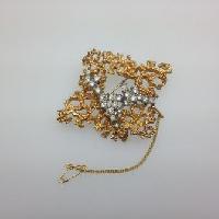 Vintage 60s Quality Modernist Diamante Goldtone Brooch Safety Chain 6.5cms