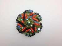 Vintage 60s Quality Black AB Crystal and Orange Glass Flower Brooch Amazing 5cms