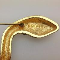 Vintage 80s Signed Sardi Green Enamel and Diamante Goldtone Snake Brooch