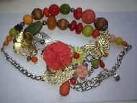 Designer Signed Bohm Colourful Flower and Butterfly Statement Necklace 62cm