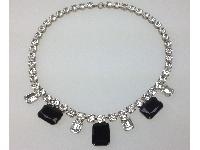 Vintage 30s Art Deco Black and Clear Diamante Statement Necklace Quality!