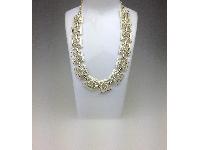 Vintage 50s Signed Jewelcraft Cream Enamel Fancy Link Goldtone Necklace 