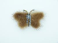 Vintage 40s Large Real Mink Butterfly Brooch with Sparkling Blue Diamantes