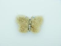 Vintage 40s Real Blonde Mink Butterfly Brooch Faux Pearls and Diamante