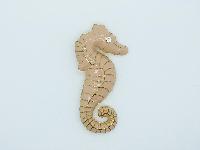 Vintage 80s Large Pink Enamel Goldtone Seahorse Brooch with Diamante Eye