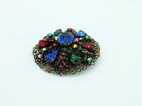 Vintage 30s Czech Filigree Round Multicoloured Diamante Paste Brooch 