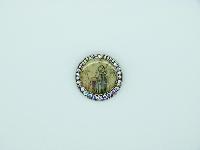 Vintage Inspired AB Diamante Lucite Victorian Ladies Scene Circle Brooch 4cms Unusual