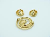 Vintage 90s Signed M&S Round Goldtone Brooch and Clip On Earrings Set
