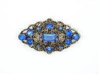 Vintage 30s Large Czech Filigree Lozenge Shape Blue Paste Stone Brooch