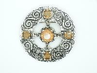 Vintage 80s Very Large Celtic Design Citrine Glass Stone Statement Brooch