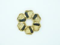 Vintage 60s Modernist Black and Citrine Glass Circle Goldtone Brooch