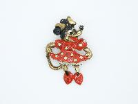 Vintage 80s Walt Disney Minnie Mouse Enamel Brooch Super Cute! 