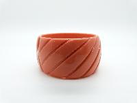 Vintage 70s Wide Orange Carved Lucite Bangle Abstract Sunray Design 