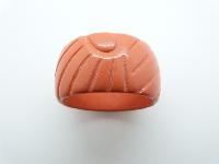 Vintage 70s Wide Orange Carved Lucite Bangle Abstract Sunray Design 