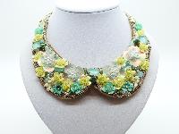 Yellow and Green Flower Sequin Embellished Peter Pan Collar Necklace 