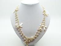 Very Pretty Long Plastic Pearl Bead Necklace with Bows Super Cute!