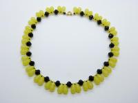 Vintage 50s Black Glass and Yellow Lucite Teardrop Bead Necklace Amazing!