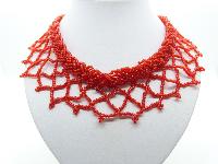 Vintage 50s Wide Red Glass Seed Bead Knitted Collar Necklace Amazing 47cms
